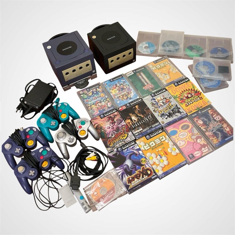 Nintendo GameCube Japanese Lot 2 DOL-001 Consoles 4 Controllers Game Boy Player